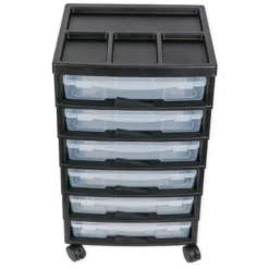 TimeTEX Schubladen-Block mit 6 Klappdeckel-Boxen und 4 Lenkrollen