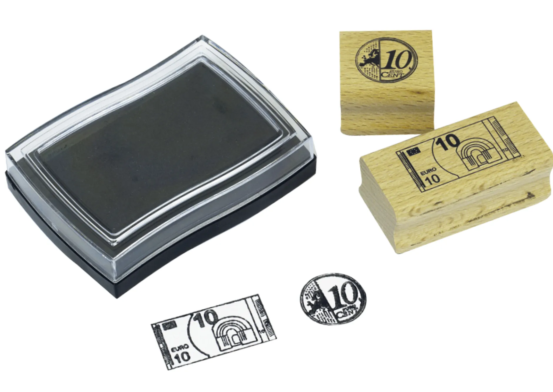 TimeTEX Set Währungs-Stempel EURO aus Holz mit Stempelkissen, 16-tlg.