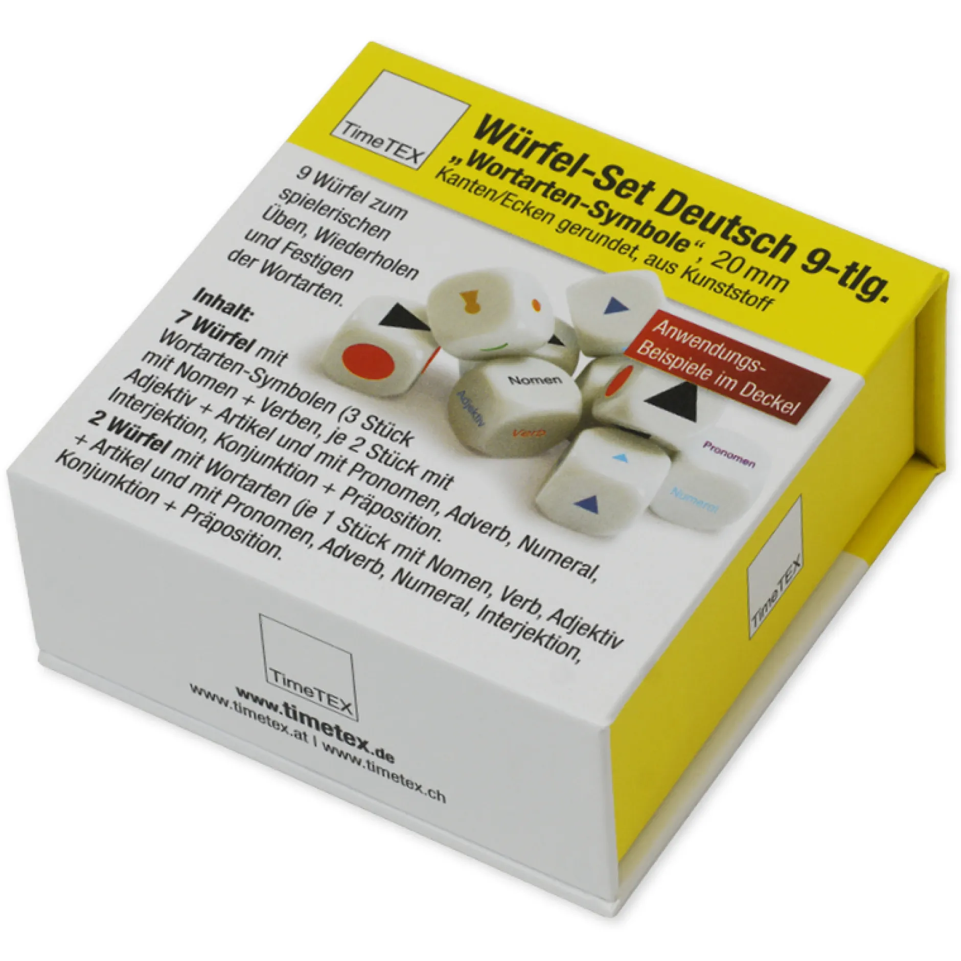 TimeTEX Würfel-Set Deutsch "Wortarten-Symbole", 9-tlg., 20 mm "Montessori Premium"