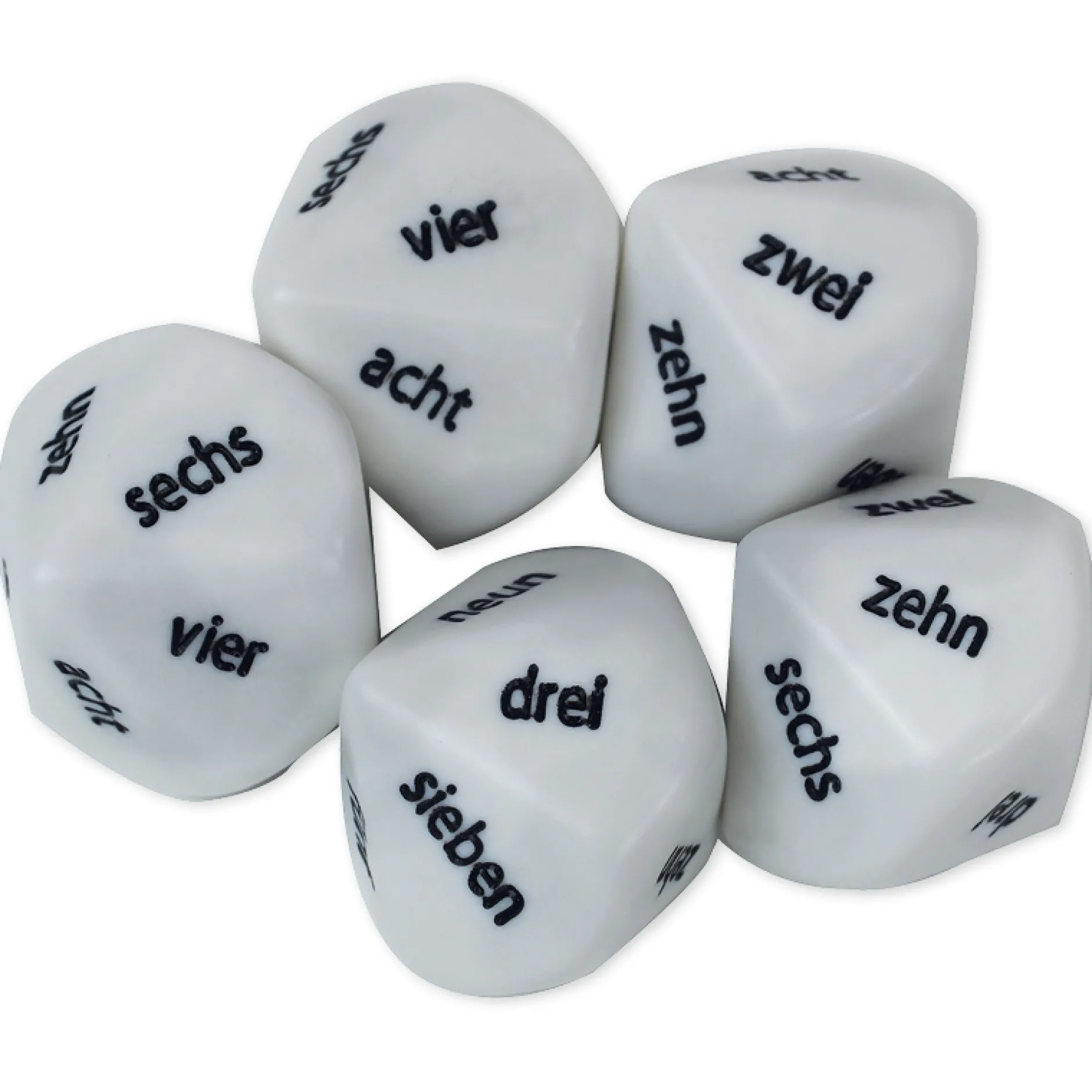 TimeTEX Würfel-Set Zahlenwörter "Eins - Zehn", zehnseitig, 5-tlg., 22 mm