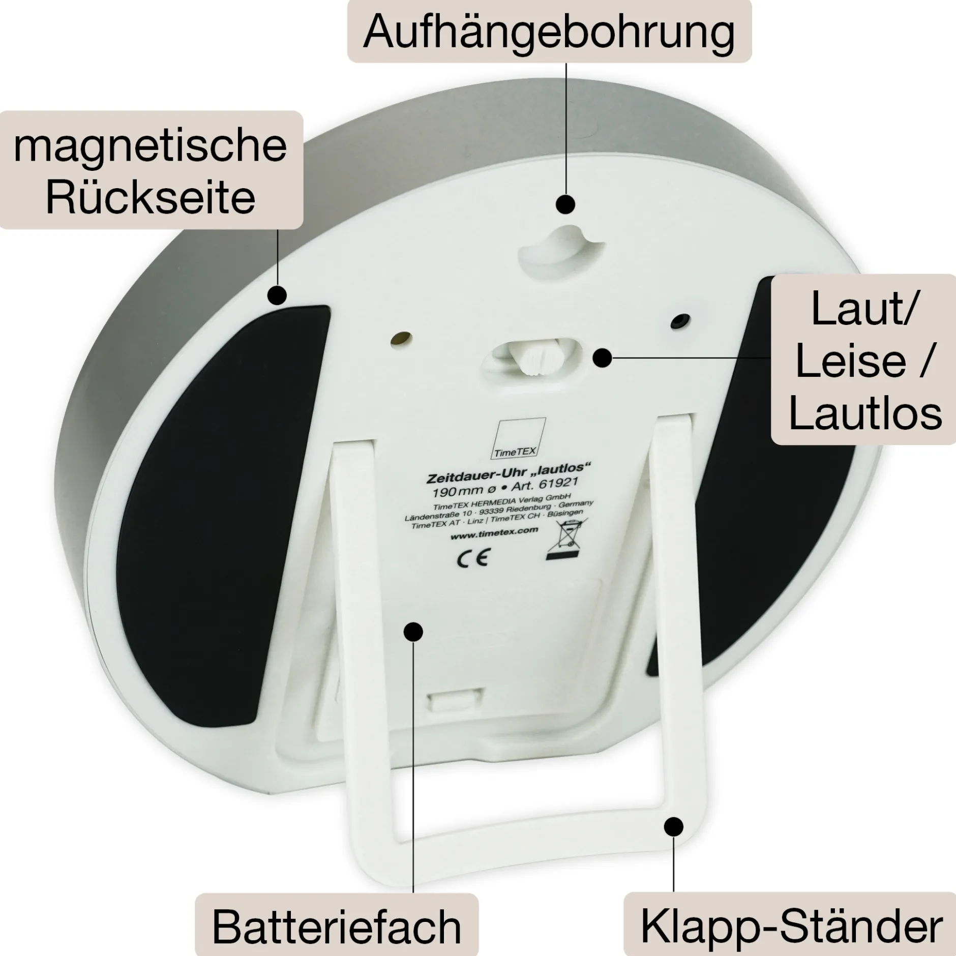TimeTEX Zeitdauer-Uhr "lautlos" L, 19 cm ø mit Ampelscheibe
