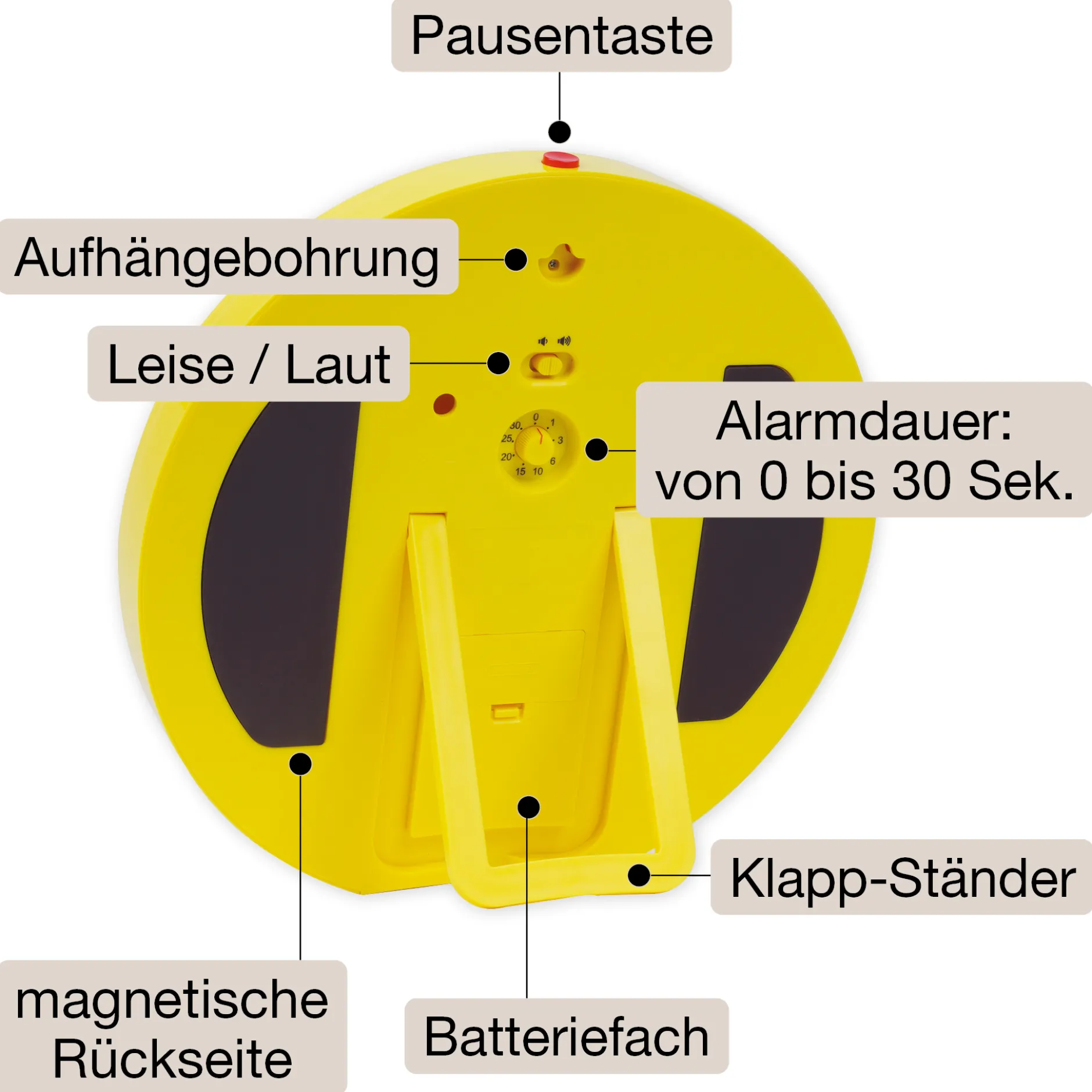 TimeTEX Zeitdauer-Uhr "lautlos" L, 19 cm ø, mit Ampelscheibe + Pausentaste