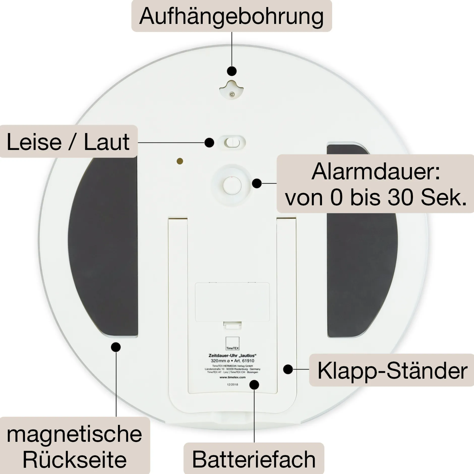 TimeTEX Zeitdauer-Uhr "lautlos" XL, 32 cm ø