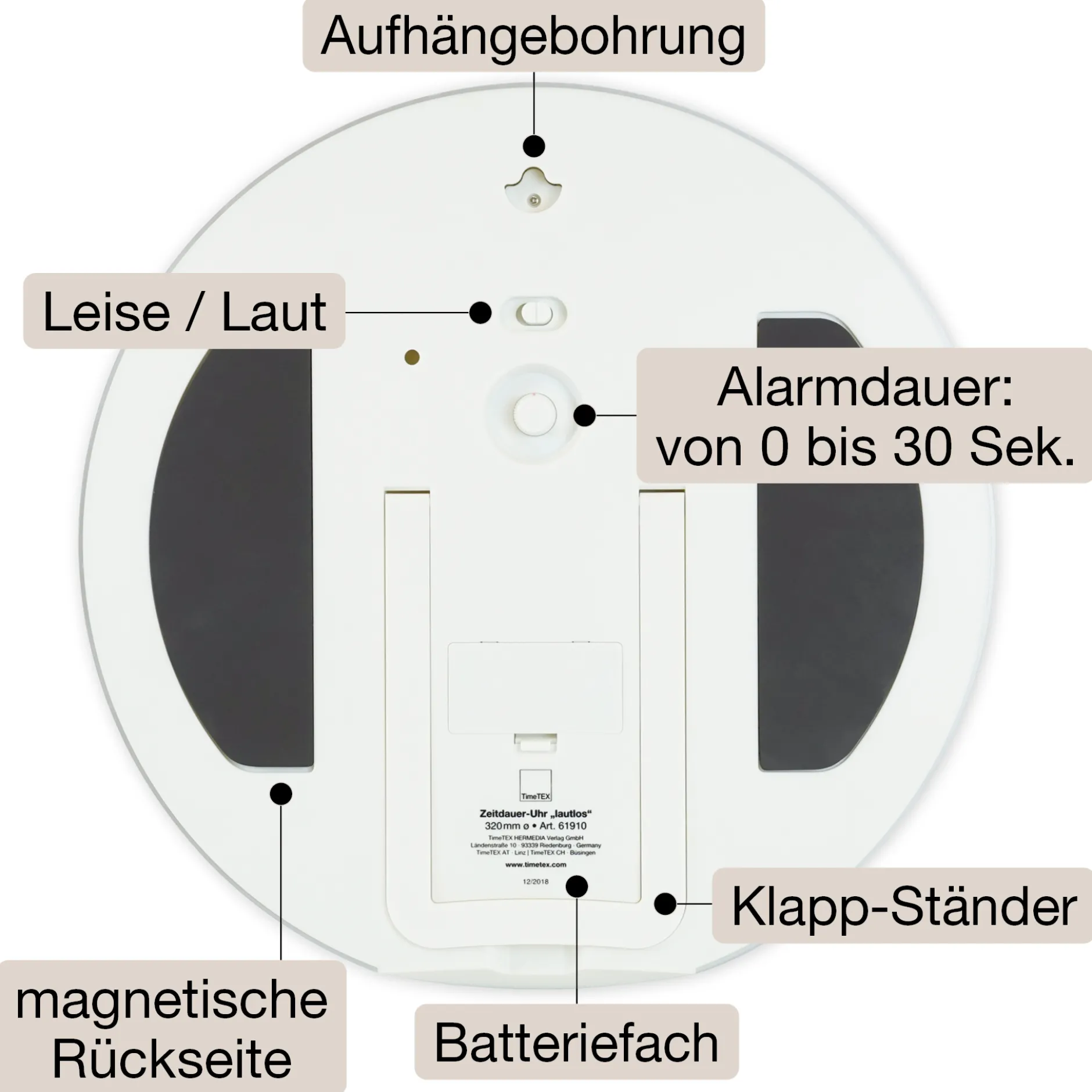 TimeTEX Zeitdauer-Uhr "lautlos" XL, 32 cm ø mit Ampelscheibe