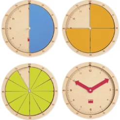 Zeit- und Bruchrechen-Uhr aus Holz, 22,5 cm ø, 19-tlg.